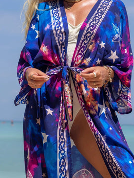 Women's Polyester Full Sleeves Printed Pattern Beach Cover Up