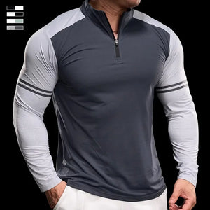 Men's Polyester Long Sleeve Pullover Closure Casual T-Shirt