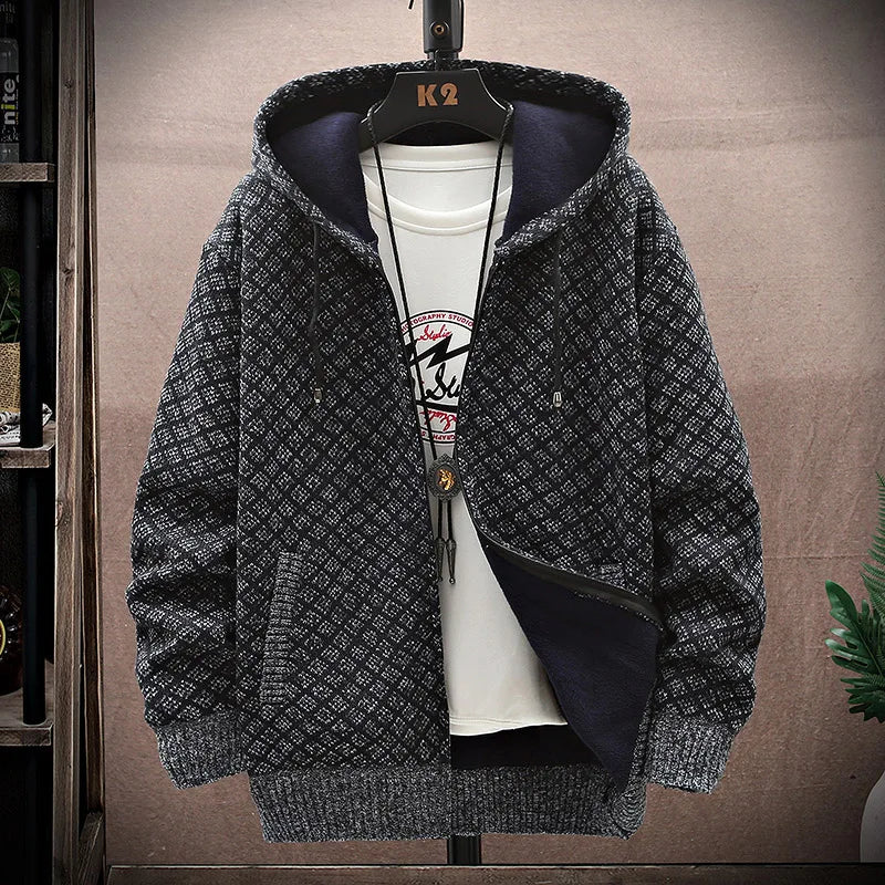 Men's Wool Full Sleeves Zipper Closure Hooded Casual Wear Jacket