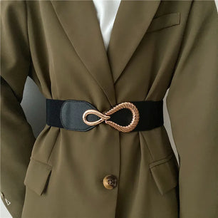 Women's PU Leather Buckle Stretch Wide Waist Cummerbund Belts