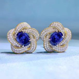 Women's 100% 925 Sterling Silver Sapphire Classic Stud Earrings