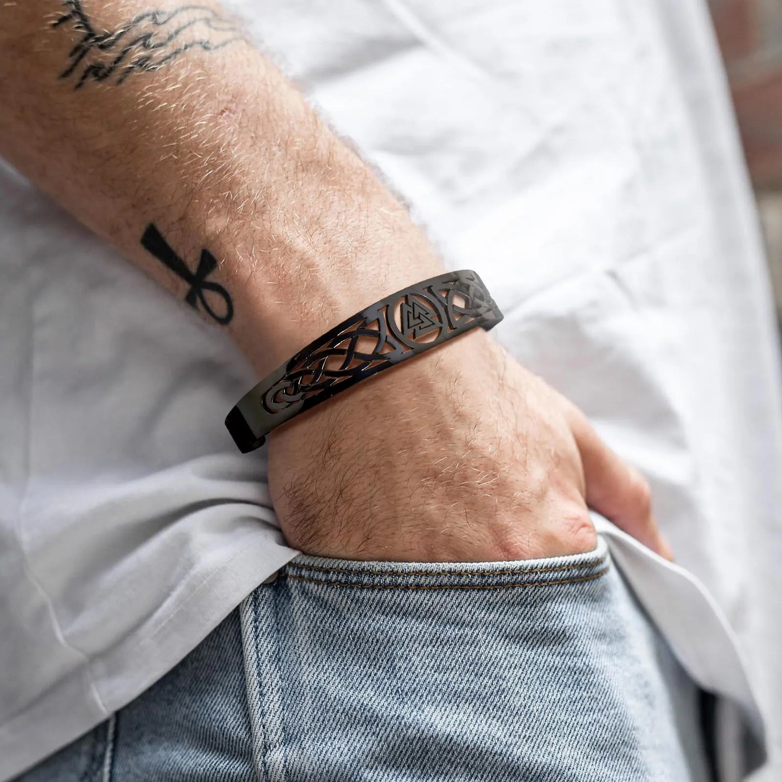 Men's Metal Stainless Steel Easy-Hook Clasp Trendy Round Bracelet