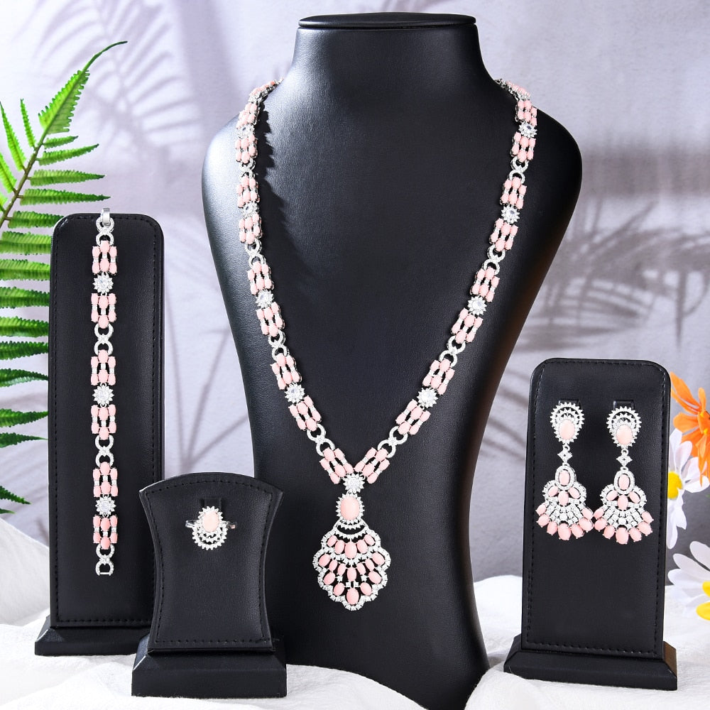 Women's Copper Cubic Zirconia Trendy Bridal Wedding Jewelry Set