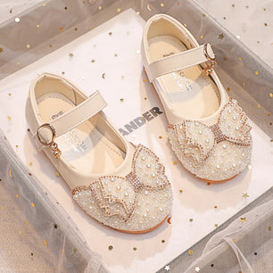 Kid's Girl PU Round Toe Buckle Strap Closure Rhinestone Shoes