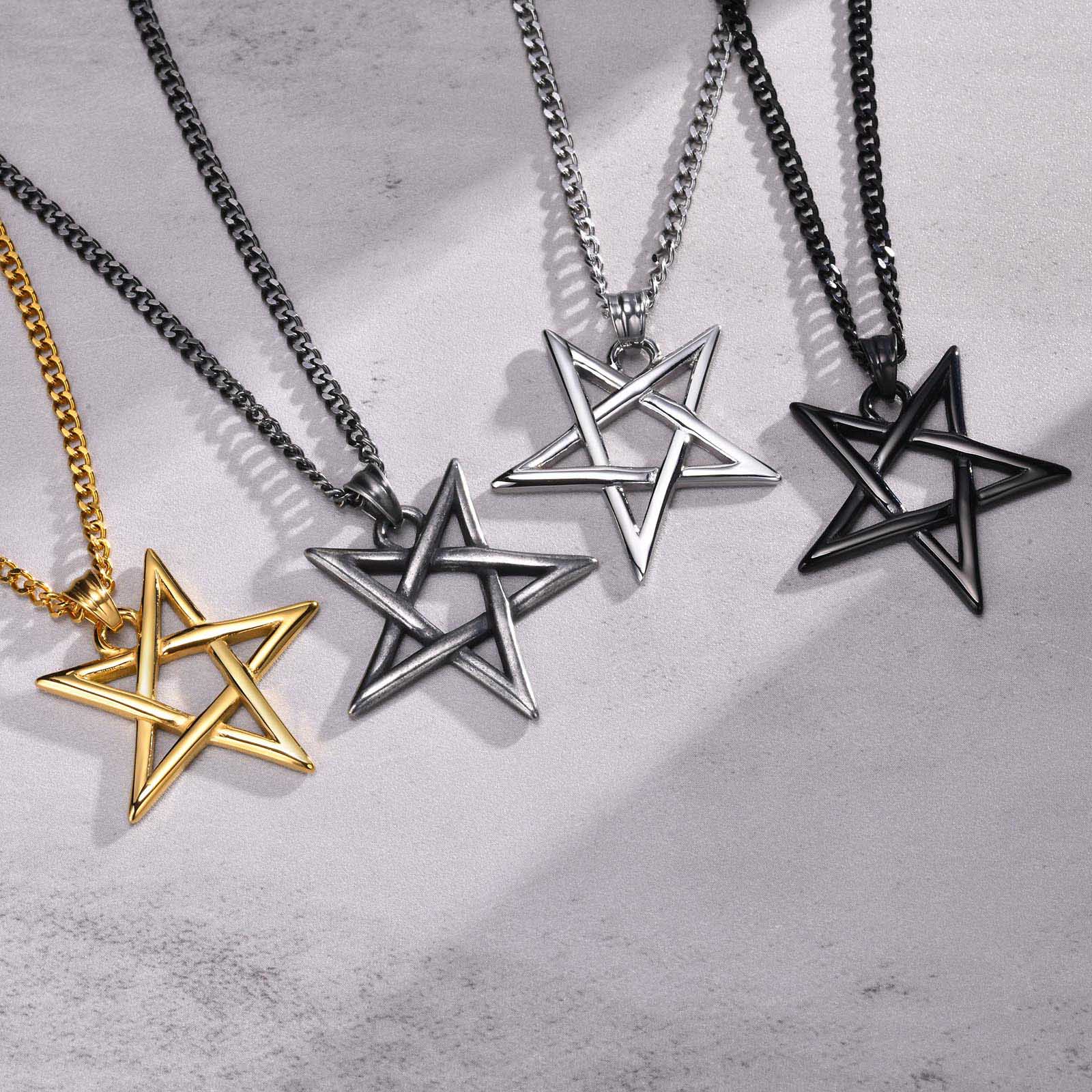 Men's 100% Stainless Steel Link Chain Star Pendant Necklace