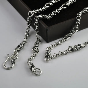 Men's 925 Sterling Silver Link Chain Geometric Pattern Necklace