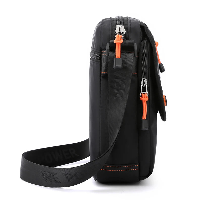 Men's Nylon Zipper Closure Silt Pocket Crossbody Shoulder Bag