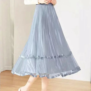 Women's Polyester Elastic High Waist Pleated Pattern Casual Skirts