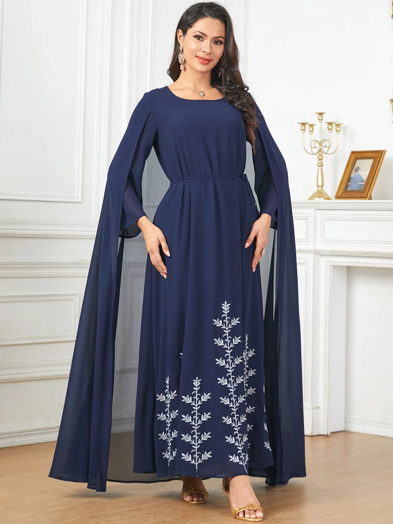 Women's Arabian Polyester Full Sleeves Embroidered Casual Dress