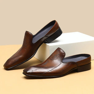 Men's Genuine Leather Square Toe Slip-On Closure Formal Shoes