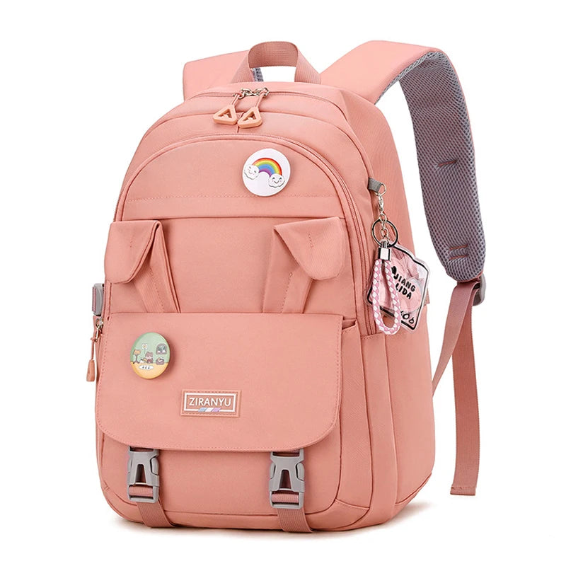 Kid's Girl Nylon Zipper Closure Letter Pattern School Backpack