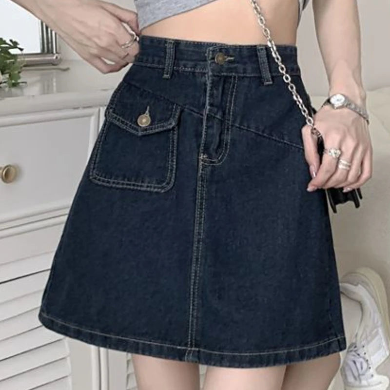 Women's Polyester High Waist Solid Pattern Casual Denim Skirts