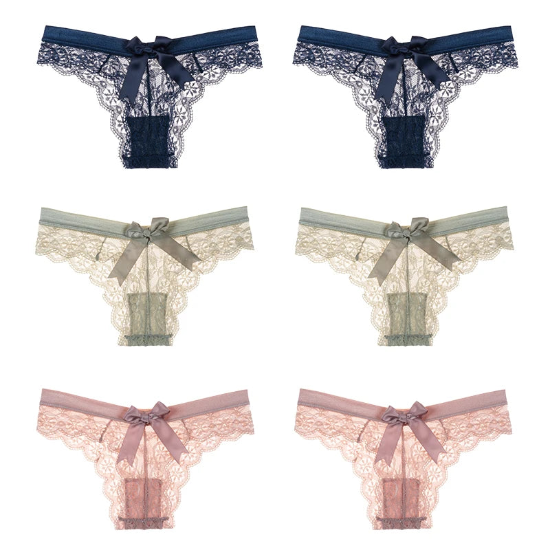 Women's 6 Pcs Spandex Low Waist Breathable Lace Pattern Panties