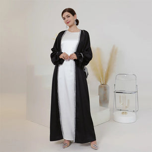 Women's Arabian O-Neck Polyester Full Sleeve Solid Open Abaya