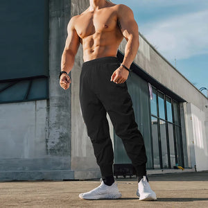 Men's Polyester Elastic Closure Fitness Workout Gym Trousers