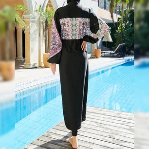 Women's Arabian Nylon Full Sleeves Printed Pattern Swimwear Dress