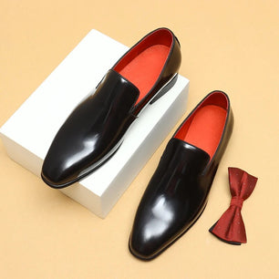 Men's Genuine Leather Square Toe Slip-On Closure Formal Shoes