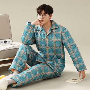 Men's Cotton Turn-Down Collar Full Sleeves Sleepwear Pajamas Set