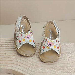 Kid's PU Open Toe Hook Loop Closure Printed Pattern Casual Sandals