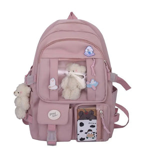 Kid's Girl Nylon Zipper Closure Cartoon Pattern School Backpack