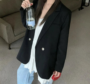 Women's Cotton Notched Long Sleeves Double Breasted Blazer