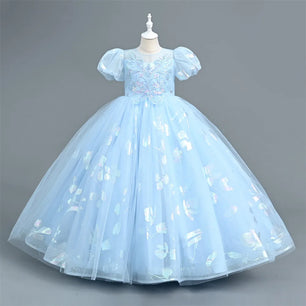 Kid's Girl Polyester O-Neck Short Sleeve Embroidery Princess Dress