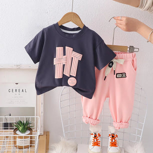 Kid's Cotton O-Neck Short Sleeve Letter Pattern Trendy Clothes