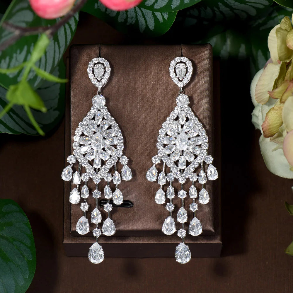 Women's Copper Cubic Zirconia Trendy Water Drop Wedding Earrings