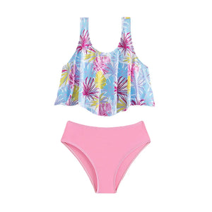 Kid's Polyester O-Neck Floral Pattern Trendy Bathing Swimwear Suit