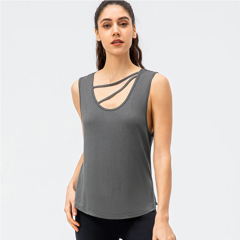 Women's Spandex O-Neck Sleeveless Fitness Yoga Sports Workout Top