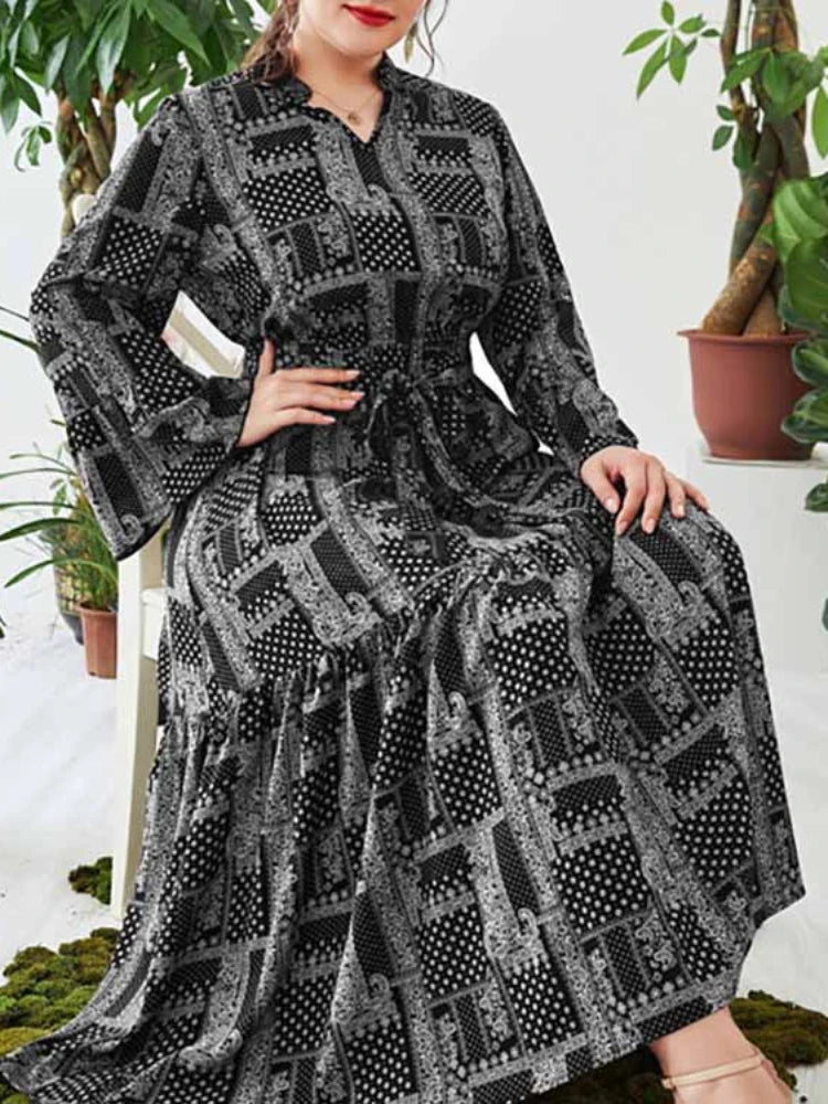 Women's Arabian Polyester Full Sleeves Printed Pattern Dress