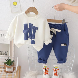 Kid's Boys Cotton O-Neck Long Sleeves Letter Pattern Clothes