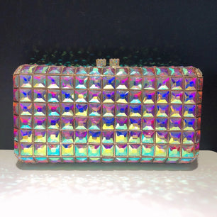 Women's Metallic Hasp Closure Rhinestone Evening Wedding Clutch