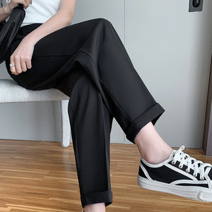 Women's Polyester High Waist Zipper Fly Closure Solid Pattern Pants