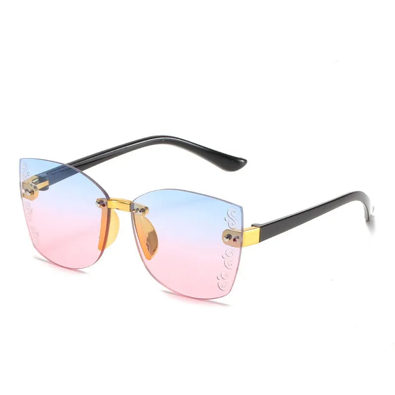 Kid's Cat Eye Polycarbonate Frame Rimless UV400 Trendy Sunglasses