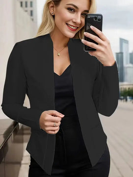 Women's Cotton V-Neck Long Sleeves Solid Pattern Casual Blazers