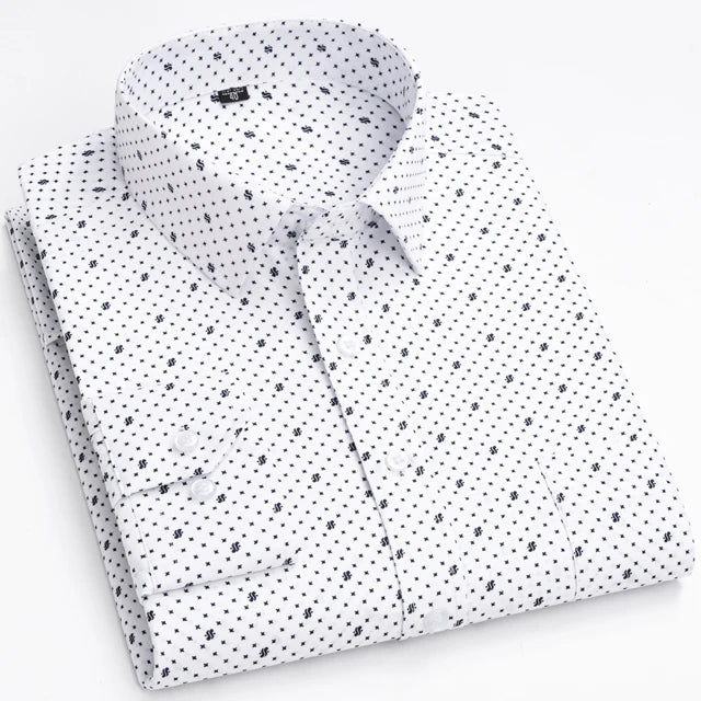 Men's Cotton Turn-Down Collar Long Sleeve Single Breasted Shirt