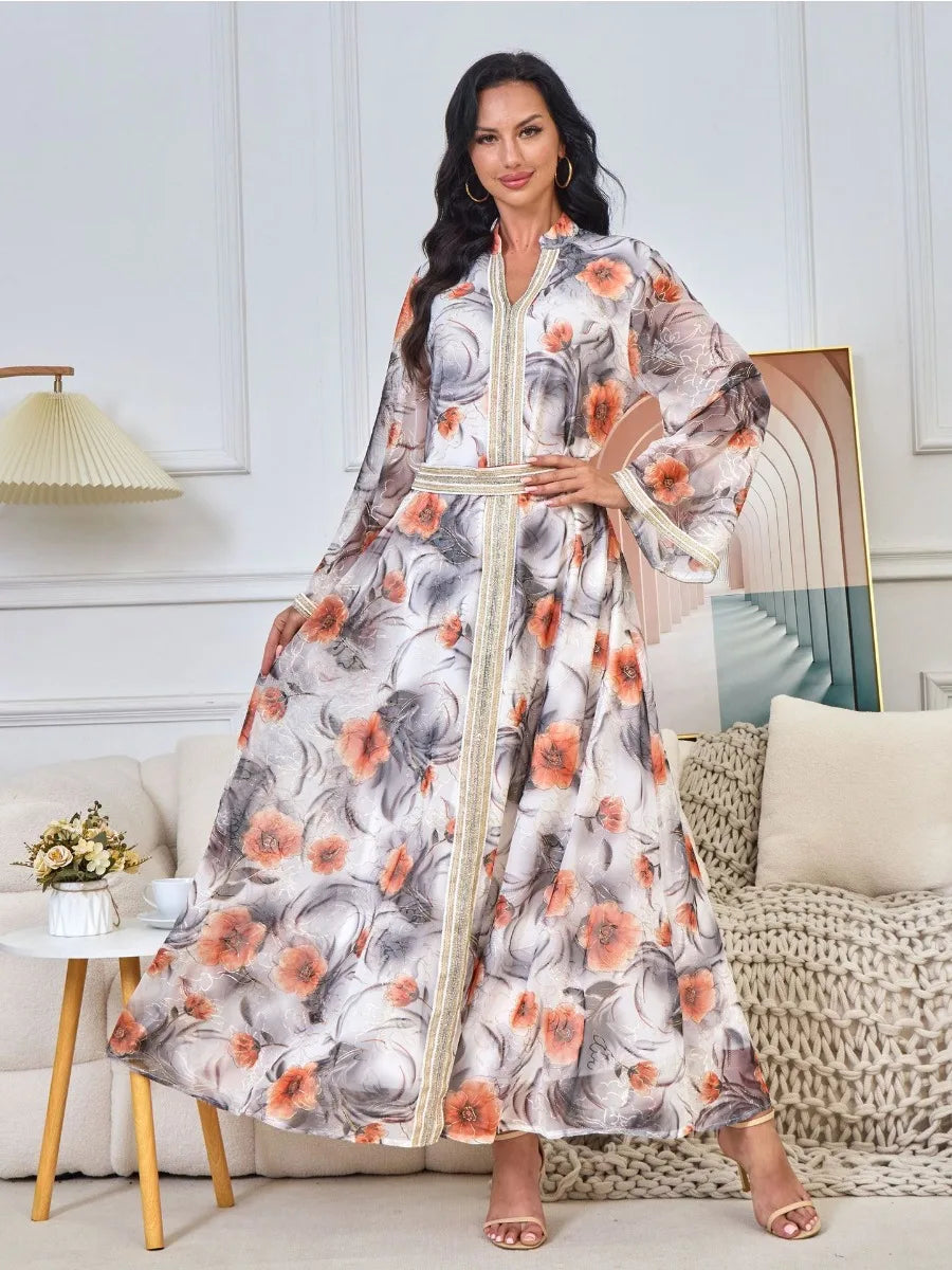 Women's Arabian Polyester Full Sleeve Printed Pattern Casual Dress