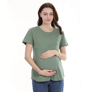 Women’s Cotton O-Neck Short Sleeves Solid Pattern Maternity Top