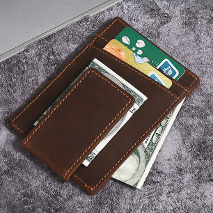 Men's Genuine Leather Solid Pattern Card Holder Trendy Wallets