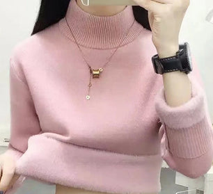 Women's Acrylic High-Neck Long Sleeve Pullover Casual Sweater