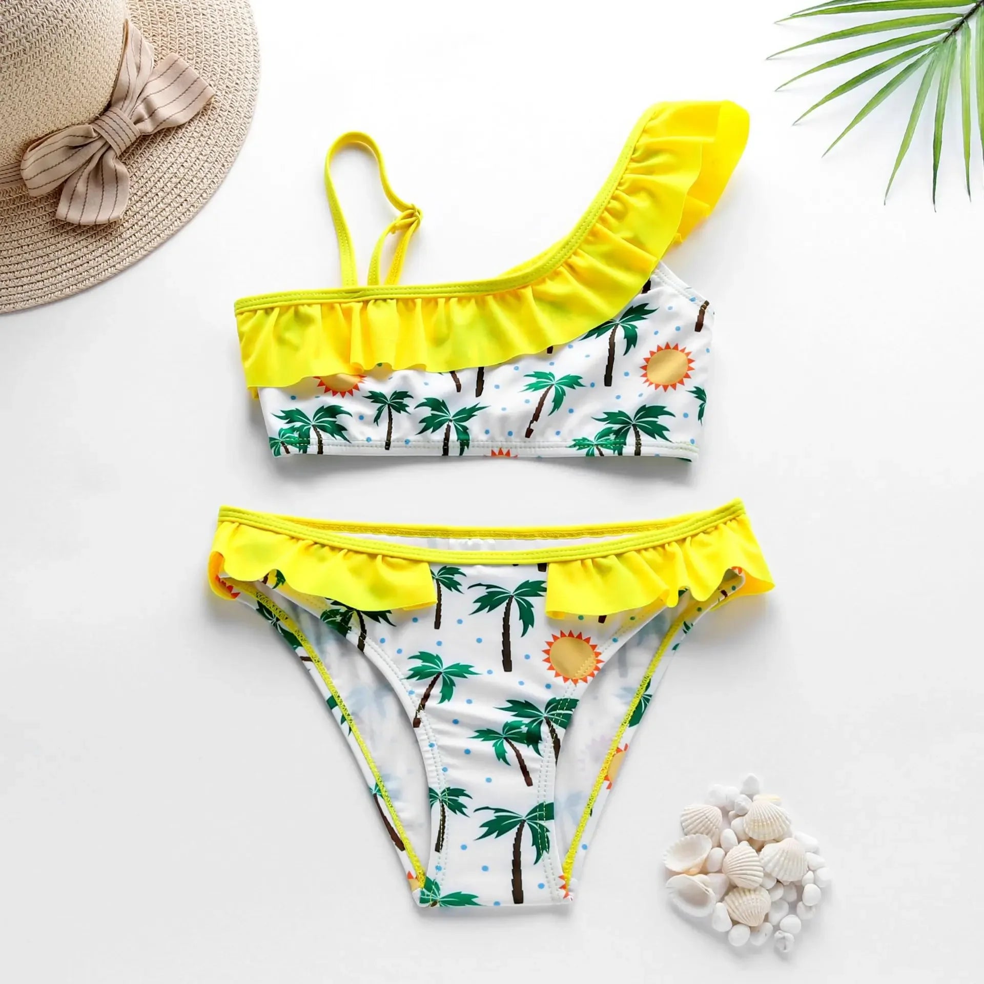Kid's Polyester Floral Pattern Two-Piece Trendy Swimwear Suit