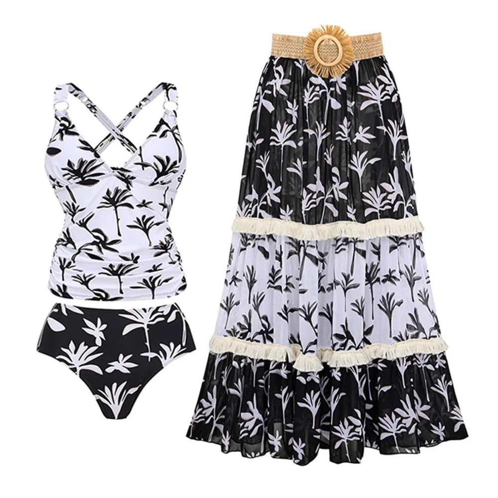 Women's Polyester Sweetheart-Neck Mid Waist Printed Bikini Set