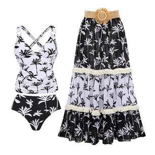 Women's Polyester Sweetheart-Neck Mid Waist Printed Bikini Set