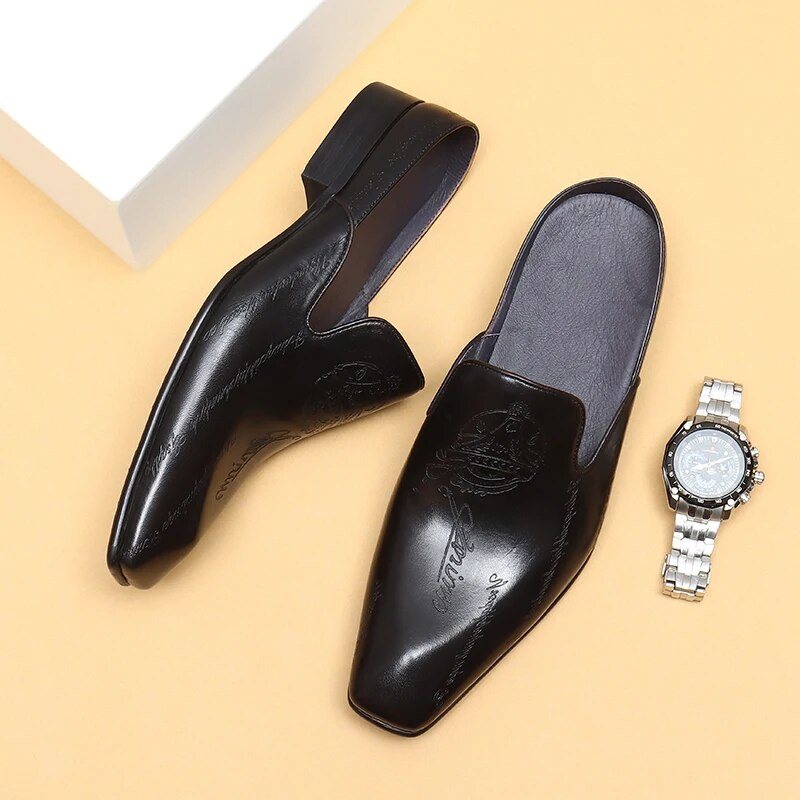 Men's Genuine Leather Square Toe Slip-On Closure Formal Shoes