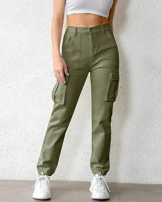 Women's Polyester Elastic Closure High Waist Casual Wear Trousers