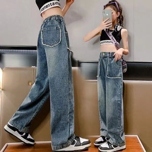 Kid's Girl Cotton Mid Waist Elastic Closure Casual Wear Trousers