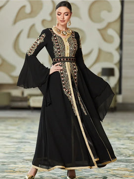 Women's Arabian Polyester Full Sleeves Embroidery Pattern Dress