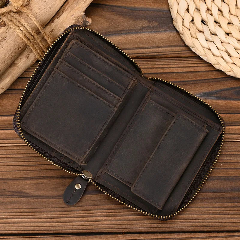 Women's Genuine Leather Zipper Closure Solid Pattern Purse