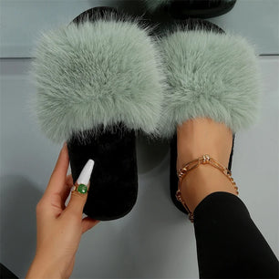 Women's Fur Round Toe Slip-On Closure Flat Soft Indoor Slippers